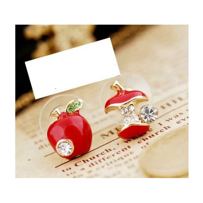Crystal apples - asymmetric earrings - green - red
