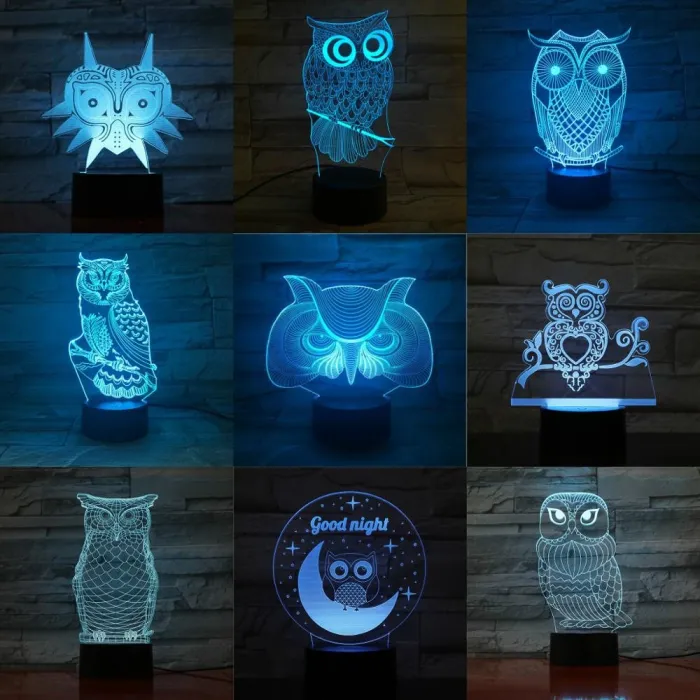 3D sowa - lampka nocna LED - USB - sterowanie dotykowe / pilotŚwiatła