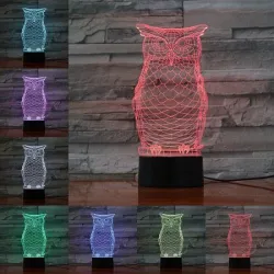 3D owl - LED nattlampa - USB - touch control / fjärrkontroll