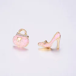 AretesBolsa de cristal & zapato - pendientes asimétricos