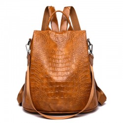 Casual sac en cuir - crocodile design peau - brun / noir - sac à dos