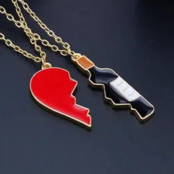 Cracked Heart och Wine Bottle - 2pcs/set
