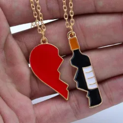 Cracked Heart And Wine Bottle - 2pcs/set