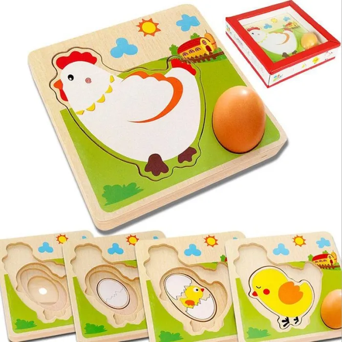 De madera3D rompecabezas de madera - multicapa rompecabezas - hen poner huevos - crecimiento de pollo - juguetes educativos