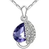 Leaf & crystal pendant - stainless steel necklace