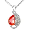 Leaf & crystal pendant - stainless steel necklace