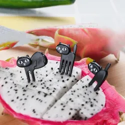 Svart katt frukt gaffel - 6pcs / pack