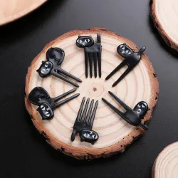 Svart katt frukt gaffel - 6pcs / pack
