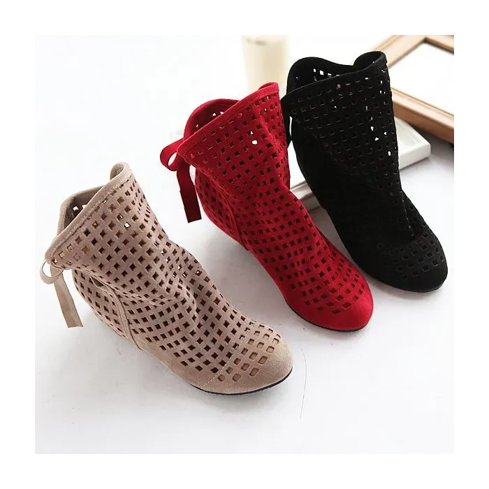 Stivali da donna - stivali alla caviglia - ritaglio - rosso/nero/beige