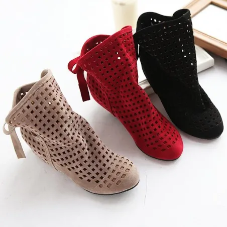 Stivali da donna - stivali alla caviglia - ritaglio - rosso/nero/beige