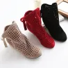 Stivali da donna - stivali alla caviglia - ritaglio - rosso/nero/beige