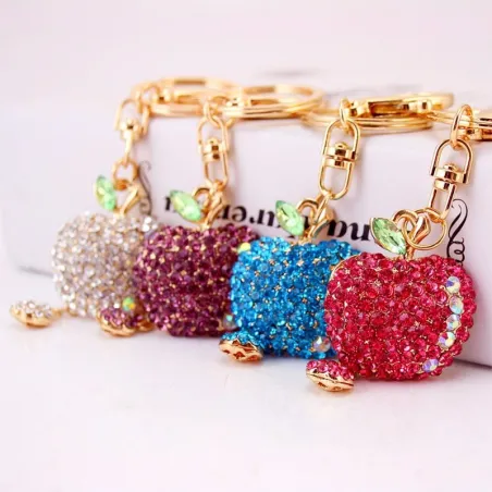 Flat crystal apple key chain
