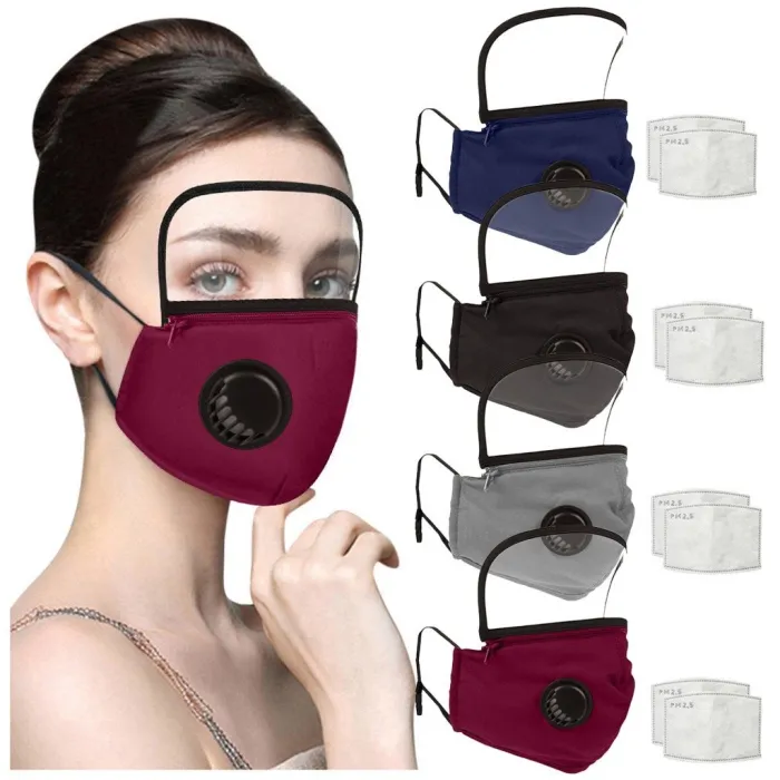 Masque protecteur de la bouche / face - Bouclier oculaire en plastique détachable - Robinet d'air - filtre 2,5PM - réutilisable