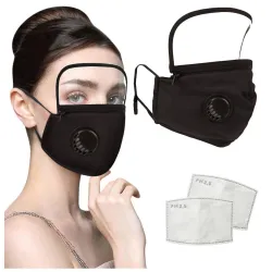 Mouth / face protective mask - detachable plastic eye shield - air valve - 2.5PM filter - reusable