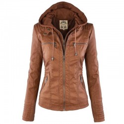 Winter leather jacket - removable inner lining with hood - waterproof - plus size