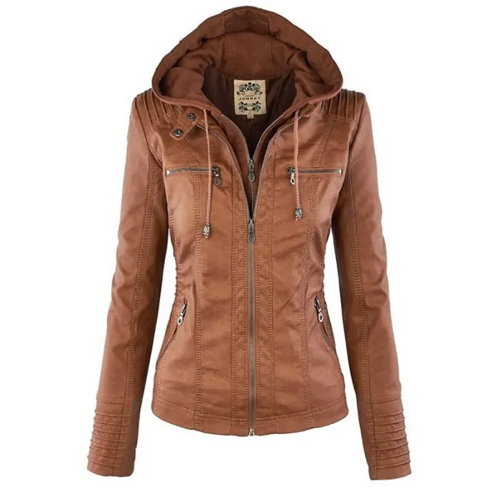 Veste en cuir d'hiver - intérieur amovible avec capuche - imperméable - plus taille