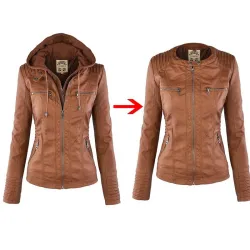 Veste en cuir d'hiver - intérieur amovible avec capuche - imperméable - plus taille