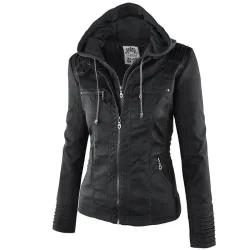 Winter leather jacket - removable inner lining with hood - waterproof - plus sizeJackets
