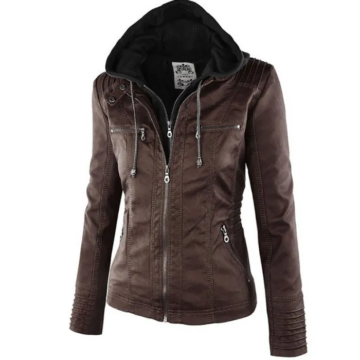 Winter leather jacket - removable inner lining with hood - waterproof - plus sizeJackets