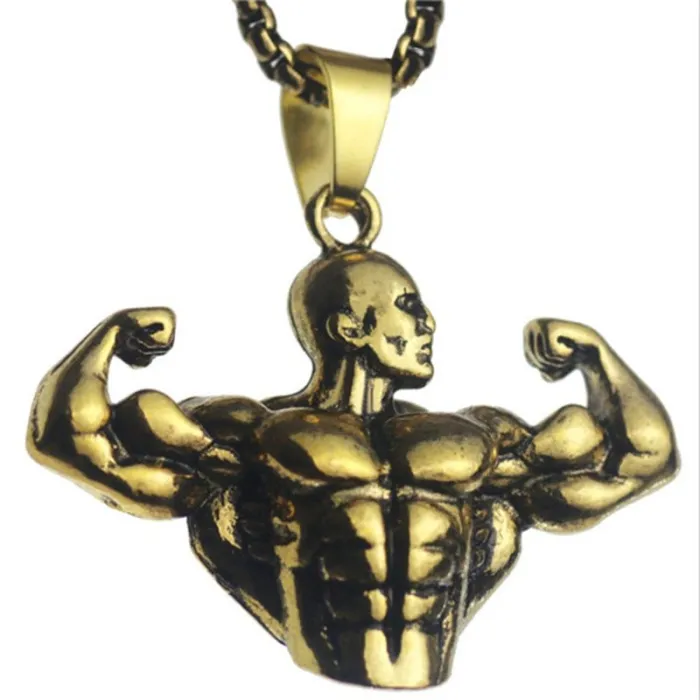 Hommes musculaires forts - collier - acier inoxydable - pendentif