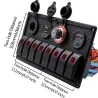 8-gang rocker switch panel - 12 - 24V - USB - LED - cigarettändare socket - vattentät