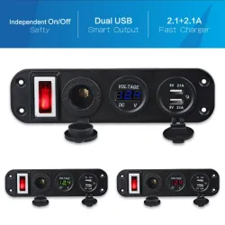 Toggle switch panel - 5V - 4.2A - dubbel USB - 12V - LED - Voltmeter för bilar - båtar - lastbilar