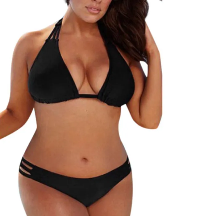 Alhainen vyötärö kaksi osaa uimapuku - plus size - musta - valkoinen
