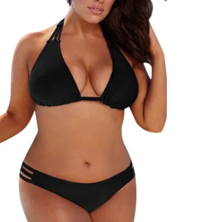 Alhainen vyötärö kaksi osaa uimapuku - plus size - musta - valkoinen