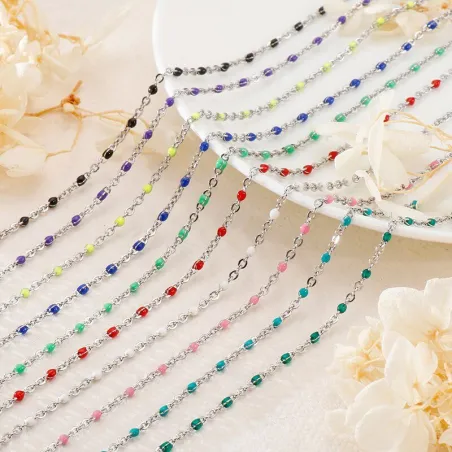 Collana classica in acciaio inox con perle in resina