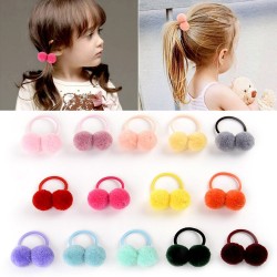12 - 14 pieces - small double fur ball with elastic rope - kids hair band