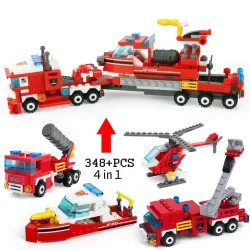 Tulikuorma - Auto - Helikopteri - Vene - 4 1 Building Blocks Set - 348pcs - Lapset - Lelut