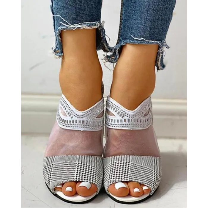 Sommer Mesh Peep Toe Sandalen - High Heels - Frau
