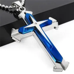 Cross pendant - 3D - 3 väriä - metalliketju