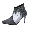 Sexiga pumpar - stiletto - svart - silver - kvinna
