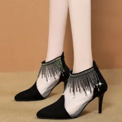 Bombas sexy - stiletto - preto - prata - mulher