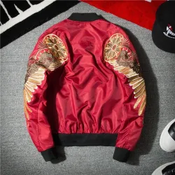ChaquetasChaqueta de bombardero negro con alas doradas bordas