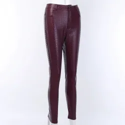 InstaHot Black High Waist Pencil Faux Leather Pants Women Casual Elegant Carving Print Ankle Length