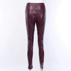 InstaHot Black High Waist Pencil Faux Leather Pants Women Casual Elegant Carving Print Ankle Length