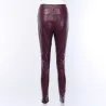 InstaHot Black High Waist Pencil Faux Leather Pants Women Casual Elegant Carving Print Ankle Length