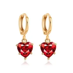 Collana d'oro e orecchini set con cuore rosso