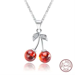 Double cerise - collier - bague - boucles d'oreilles - bracelet - 925 argent sterling