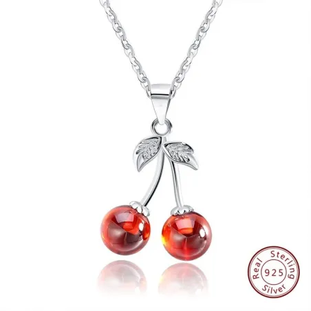 CollarDoble cereza - collar - anillo - pendientes - pulsera - plata de ley 925
