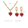Collana d'oro e orecchini set con cuore rosso