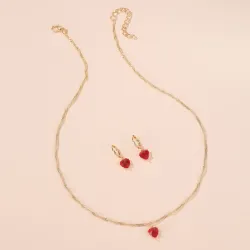 Collarcollar de oro  pendientes con corazón rojo
