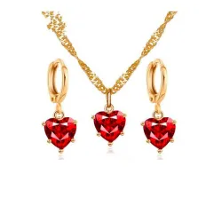 Collana d'oro e orecchini set con cuore rosso