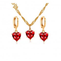Gouden ketting en oorbellen set - met rood hartHalskettingen