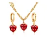 Colar dourado e brincos conjunto com coração vermelho