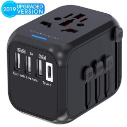LONGET Universal Travel Adapter Auto Resetting Fuse baby safe design 5A 3 USB + 1typc c Worldwide Wall Charger for UK/EU/AU/Asia