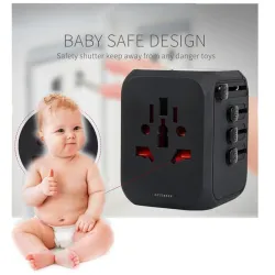 Universell reseadapter - uk/eu/au/asia - baby säker design
