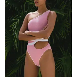 Una spalla imbottita - costume da bagno - donne - blu - rosa - bianco